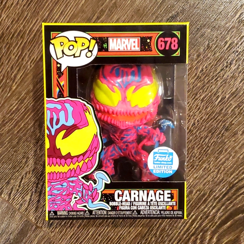 MARVEL Carnage Blacklight Funko Shop Exclusive Funko Pop #678 Limited Edition
